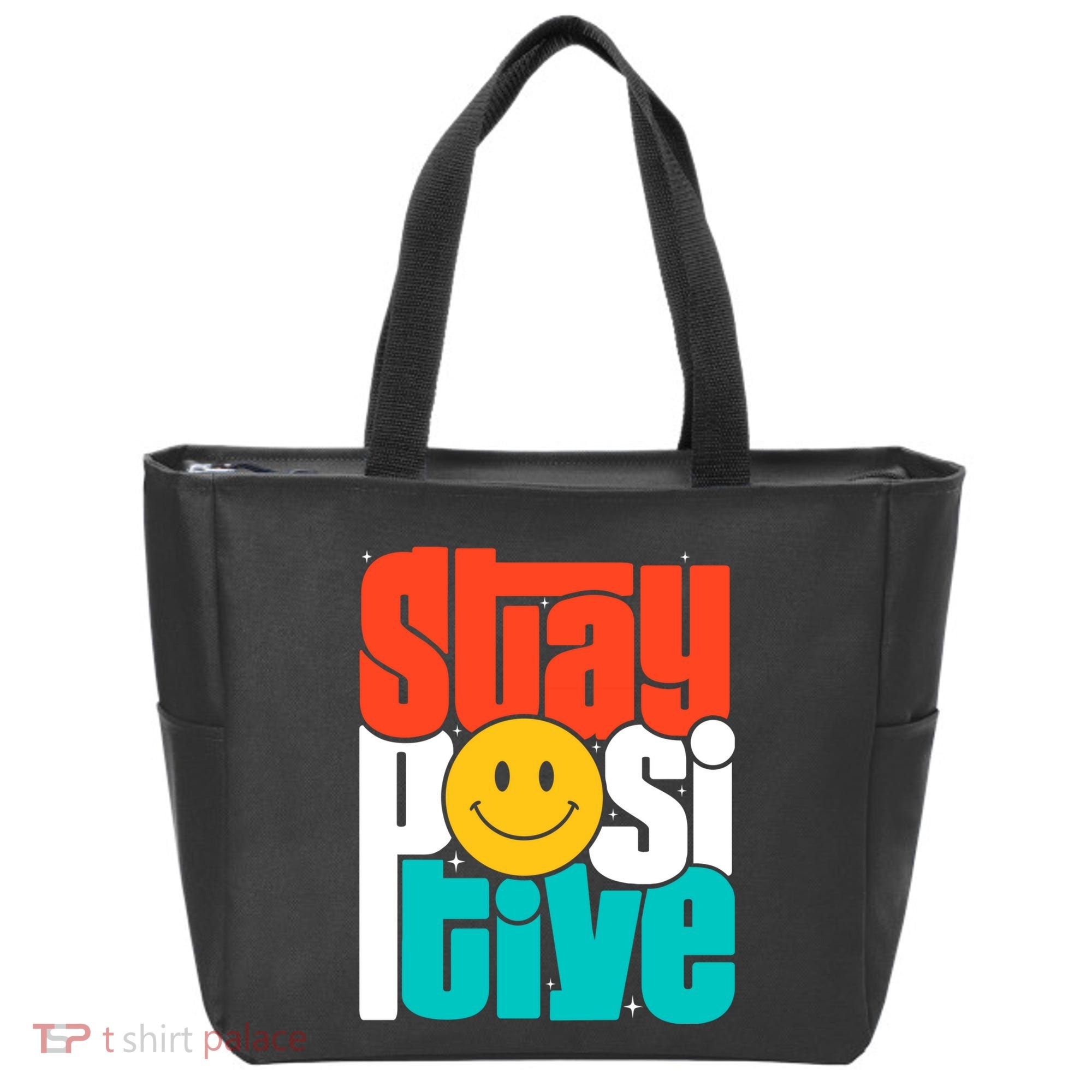 Inspirational Quote Stay Positive Yellow Smily Face Tote Bag
