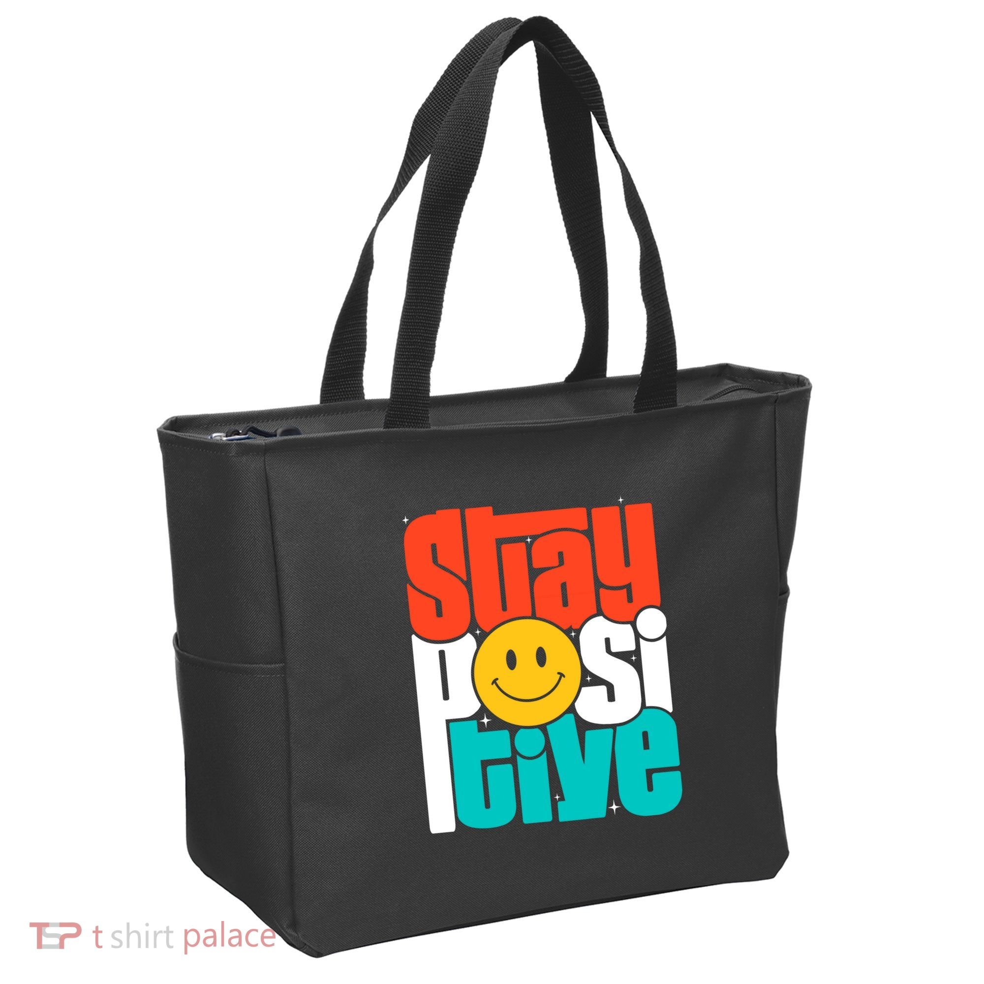 Inspirational Quote Stay Positive Yellow Smily Face Tote Bag