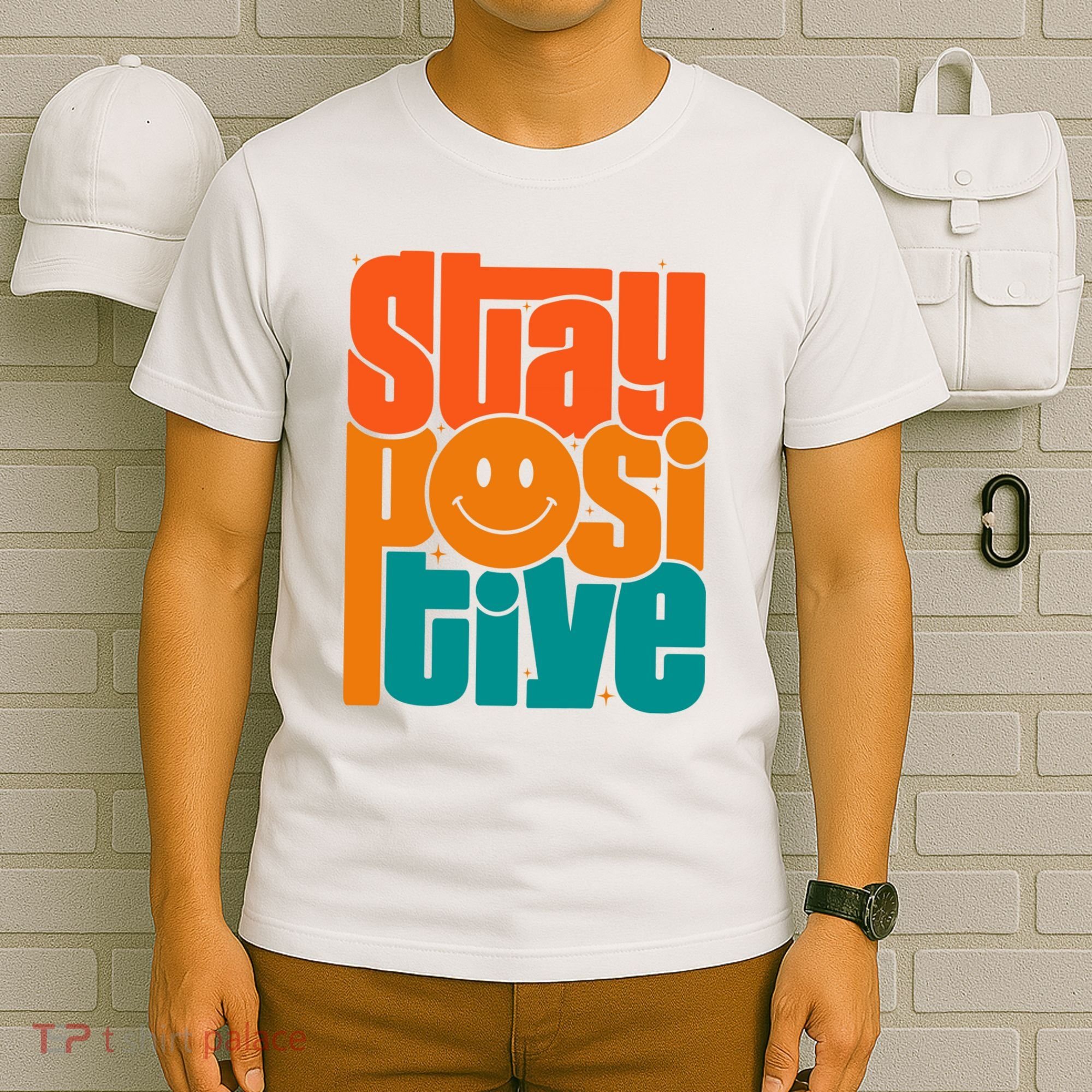 Inspirational Quote Stay Positive Yellow Smily Face T-Shirt
