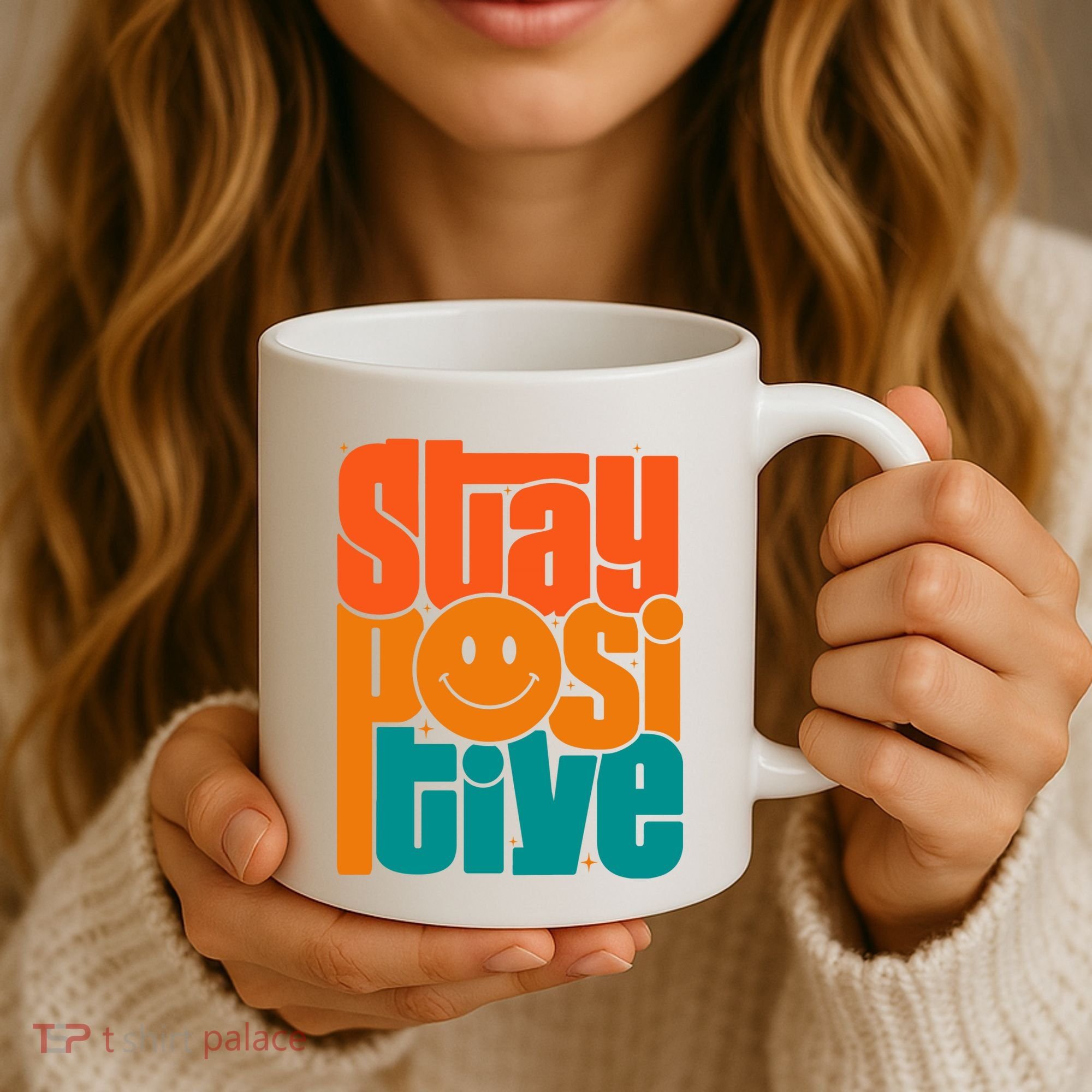 Inspirational Quote Stay Positive Yellow Smily Face Coffee Mug
