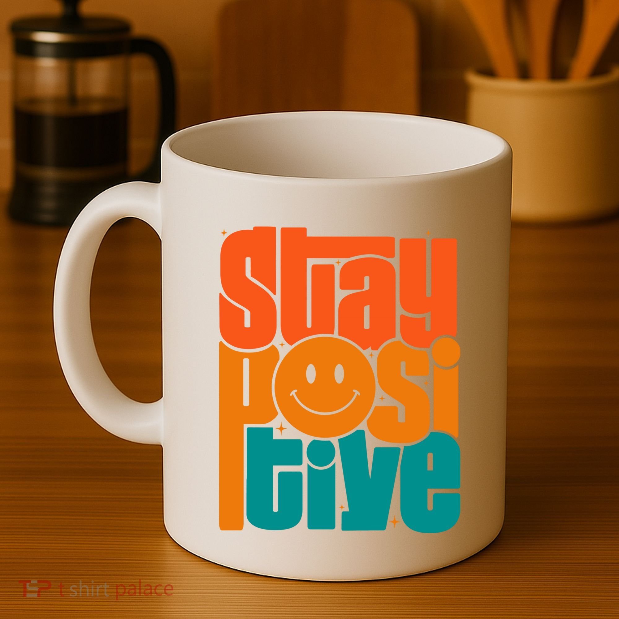 Inspirational Quote Stay Positive Yellow Smily Face Coffee Mug