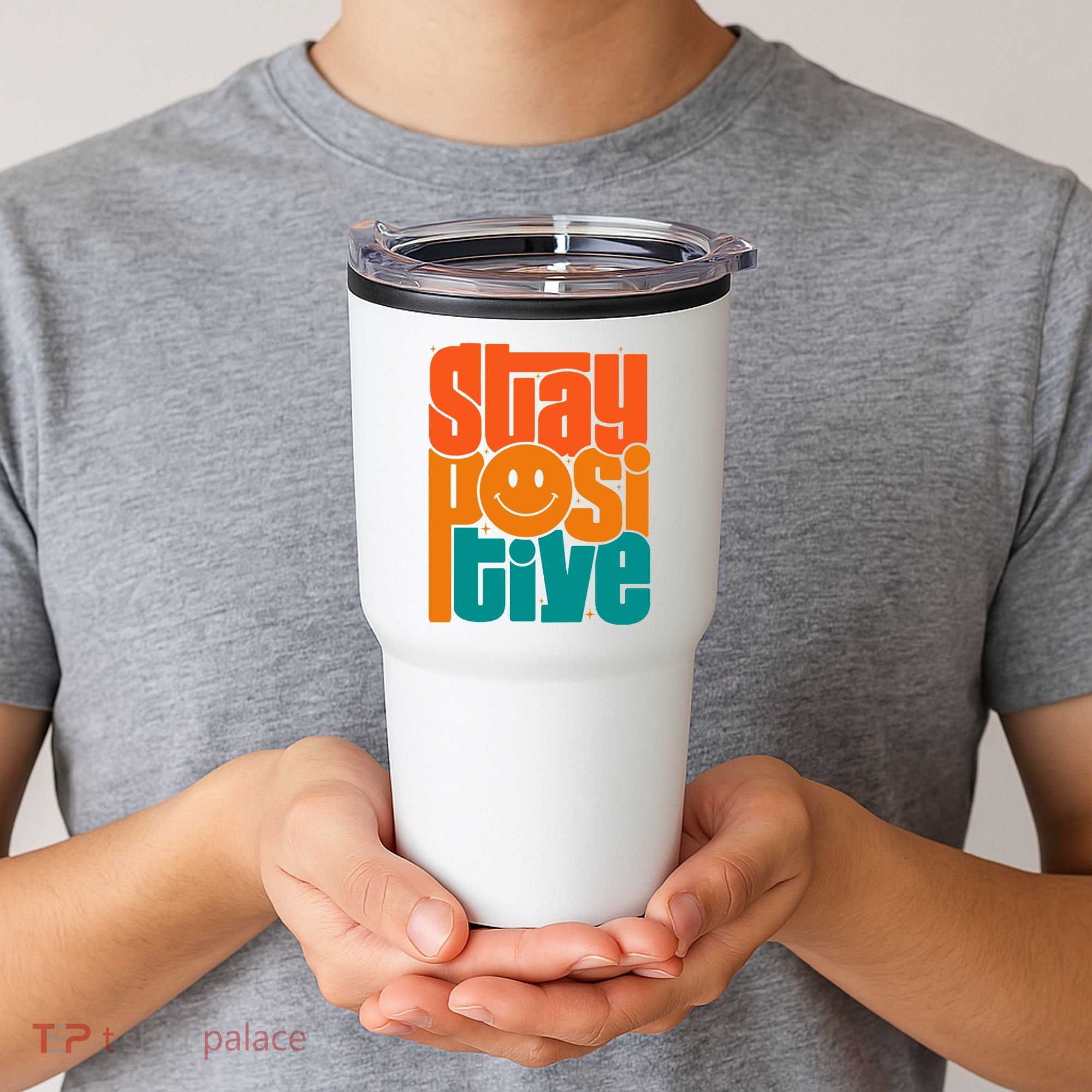 Inspirational Quote Stay Positive Yellow Smily Face Tumbler