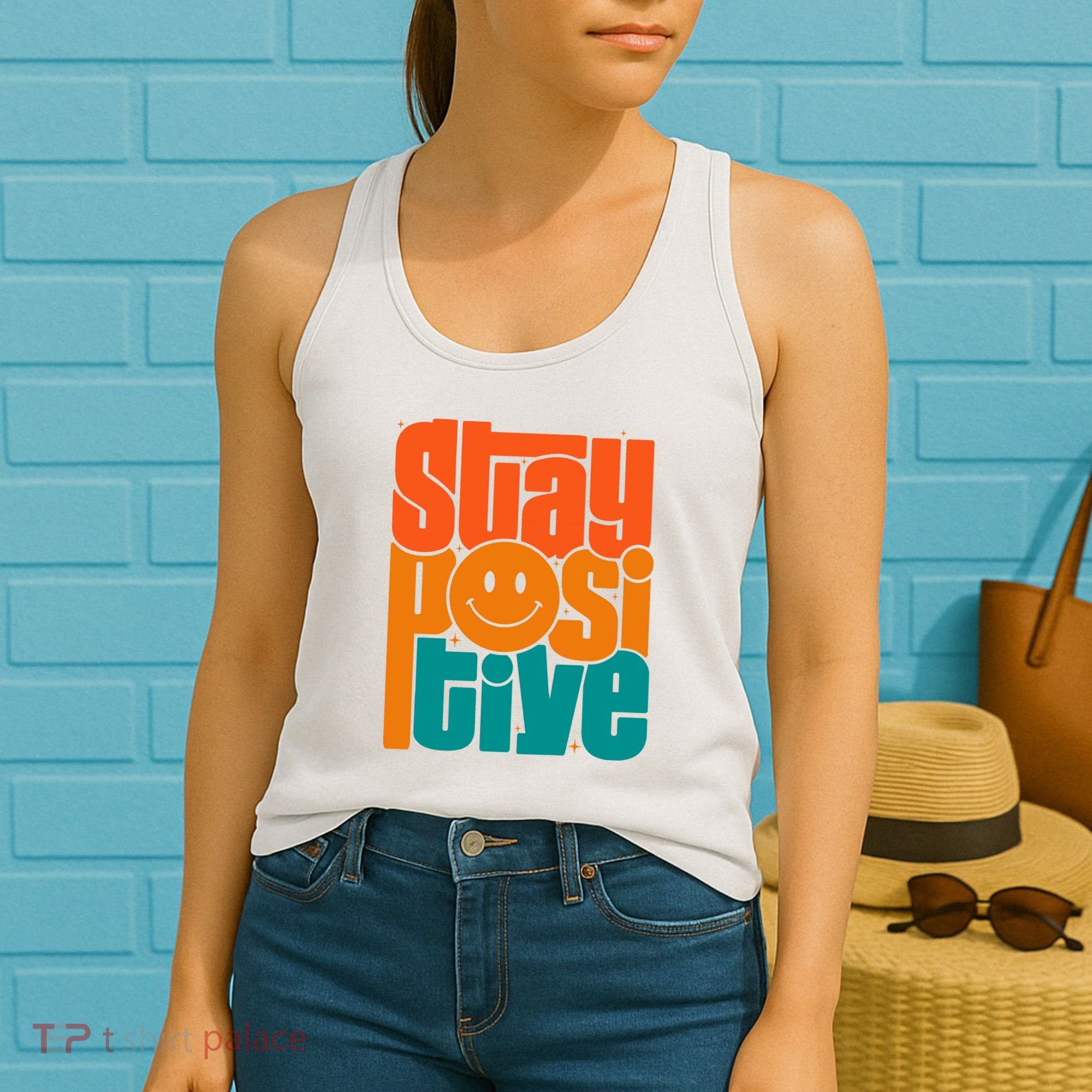 Inspirational Quote Stay Positive Yellow Smily Face Women's Tank Top