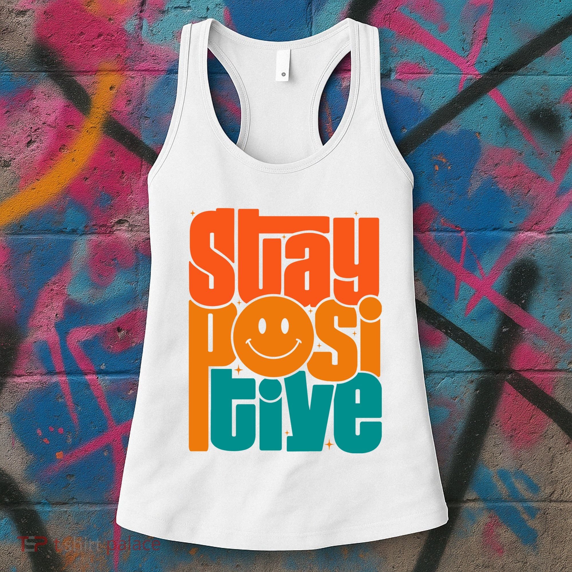 Inspirational Quote Stay Positive Yellow Smily Face Women's Tank Top