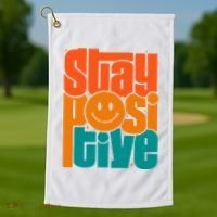 Inspirational Quote Stay Positive Yellow Smily Face Golf Towel thumb 1