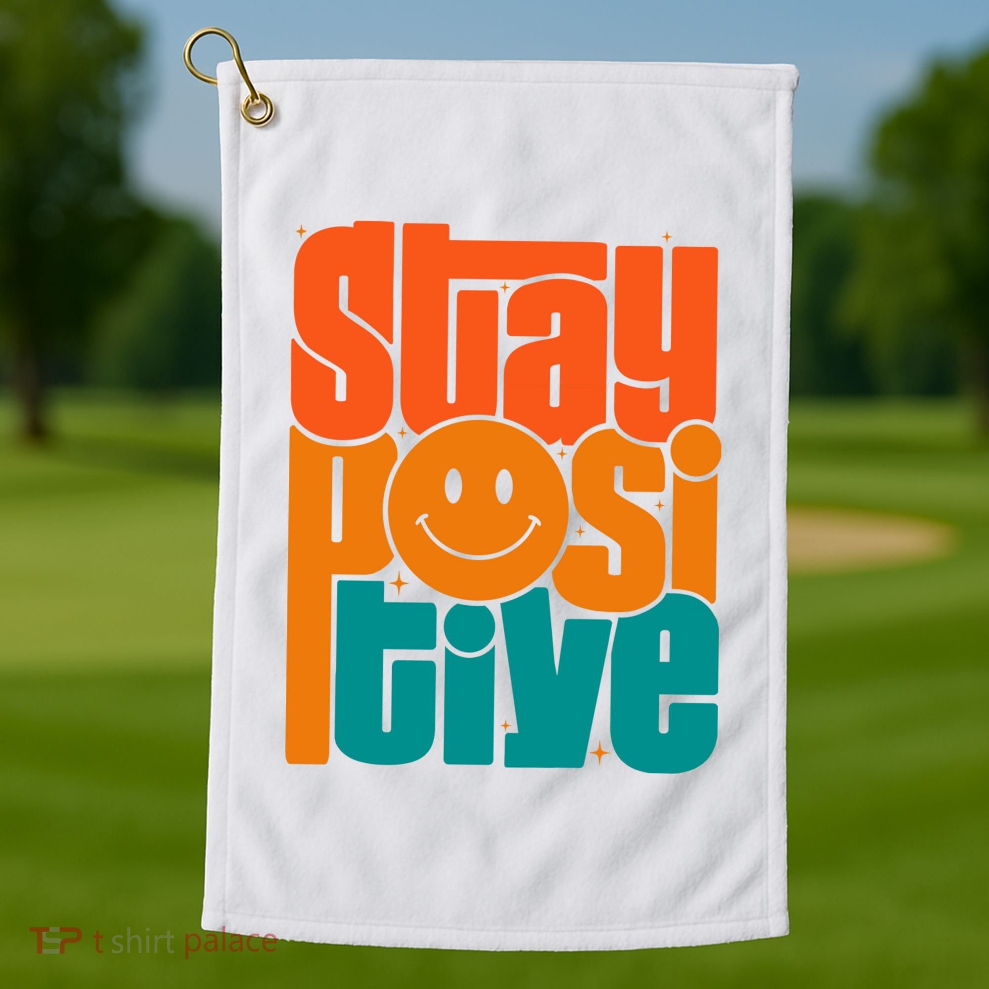 Inspirational Quote Stay Positive Yellow Smily Face Golf Towel