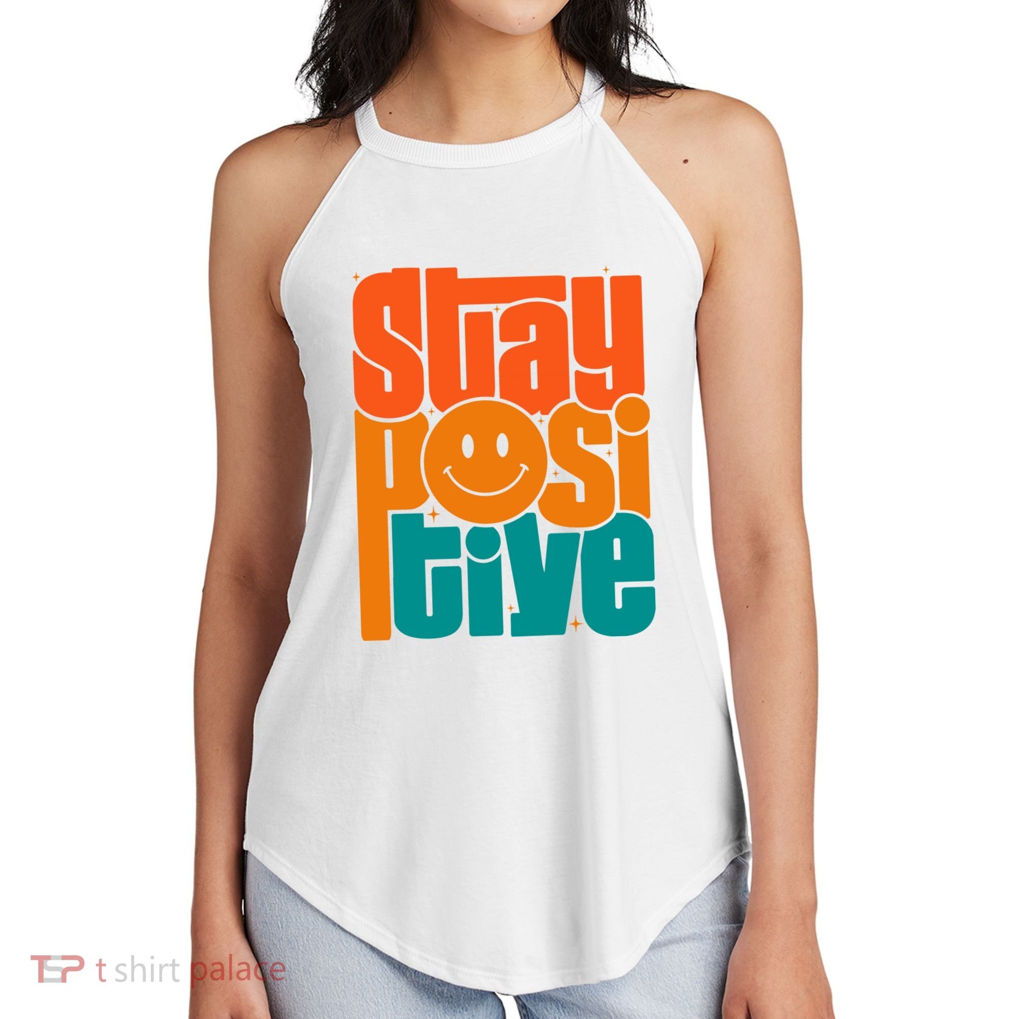 Inspirational Quote Stay Positive Yellow Smily Face Women's Perfect Tri Rocker Tank