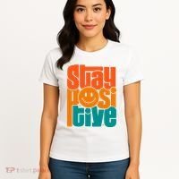 Inspirational Quote Stay Positive Yellow Smily Face Women's T-Shirt thumb 4
