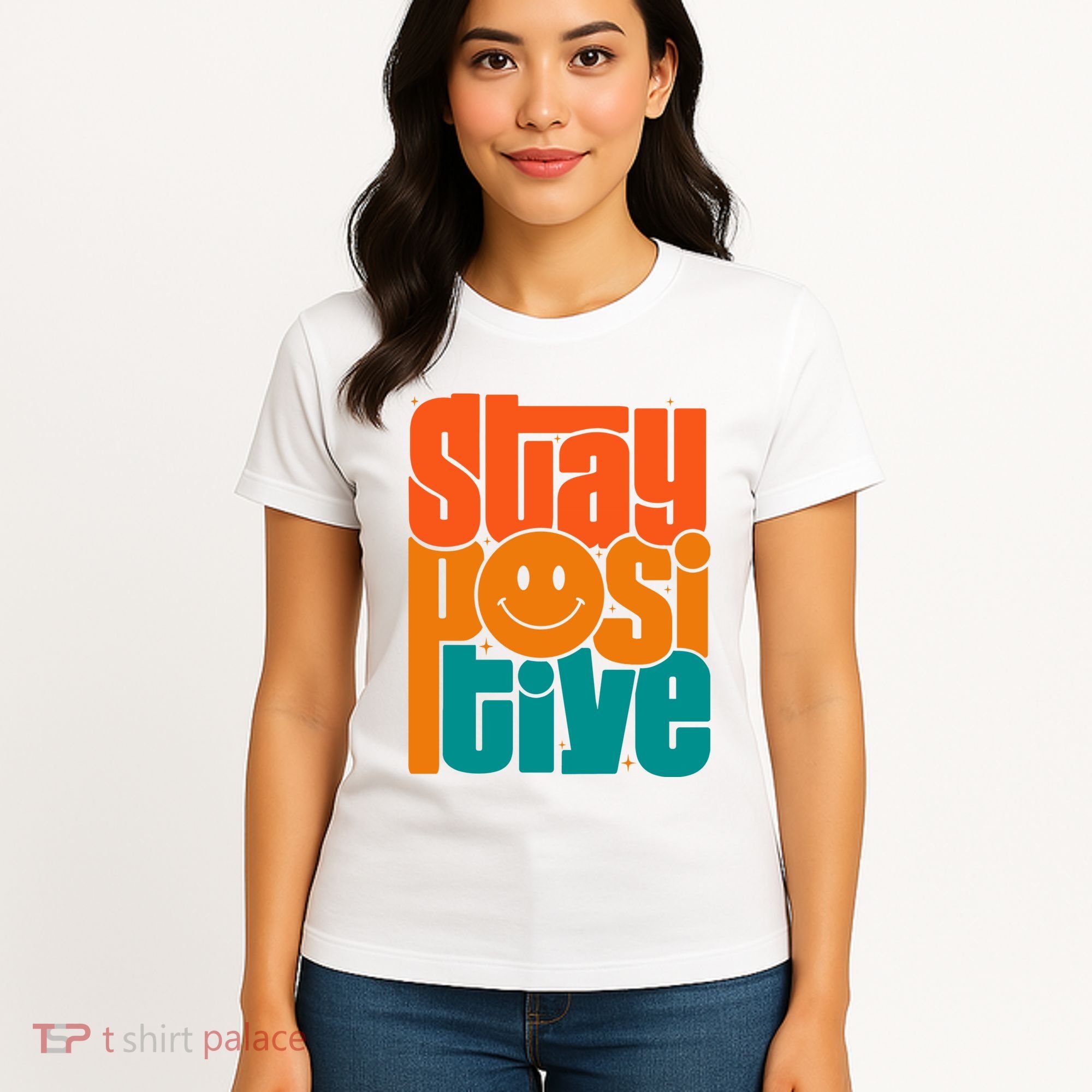 Inspirational Quote Stay Positive Yellow Smily Face Women's T-Shirt