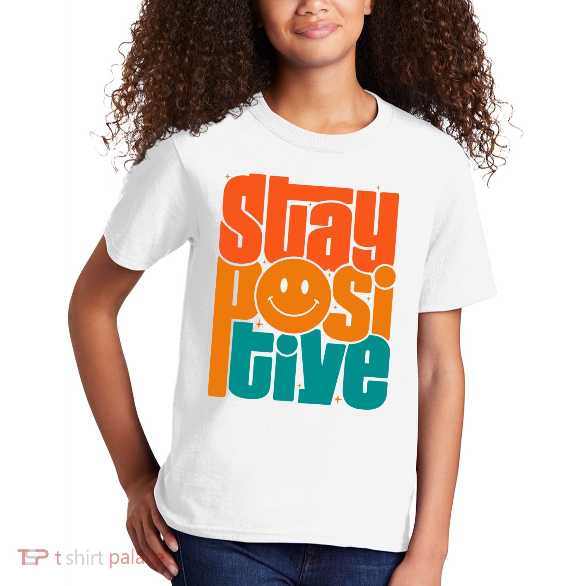 Inspirational Quote Stay Positive Yellow Smily Face Kids T-Shirt