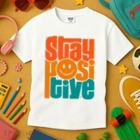 Inspirational Quote Stay Positive Yellow Smily Face Kids T-Shirt thumb 3