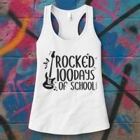 I Rocked 100 Days Of School 100th Day Guitar Music Gifts Women's Tank Top thumb 3