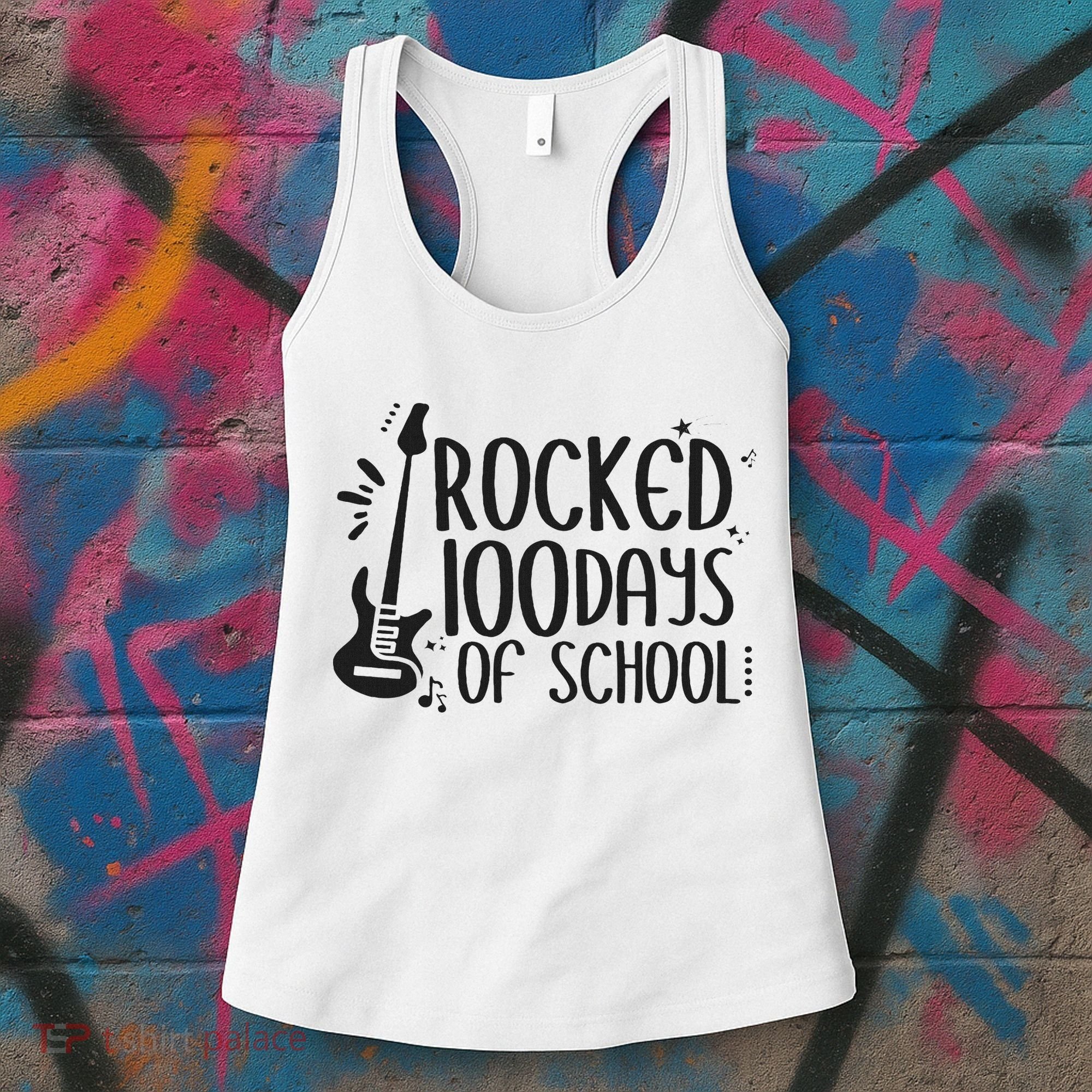 I Rocked 100 Days Of School 100th Day Guitar Music Gifts Women's Tank Top