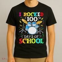I Rocked 100 Days Of School Funny Drums Music T-Shirt thumb 3