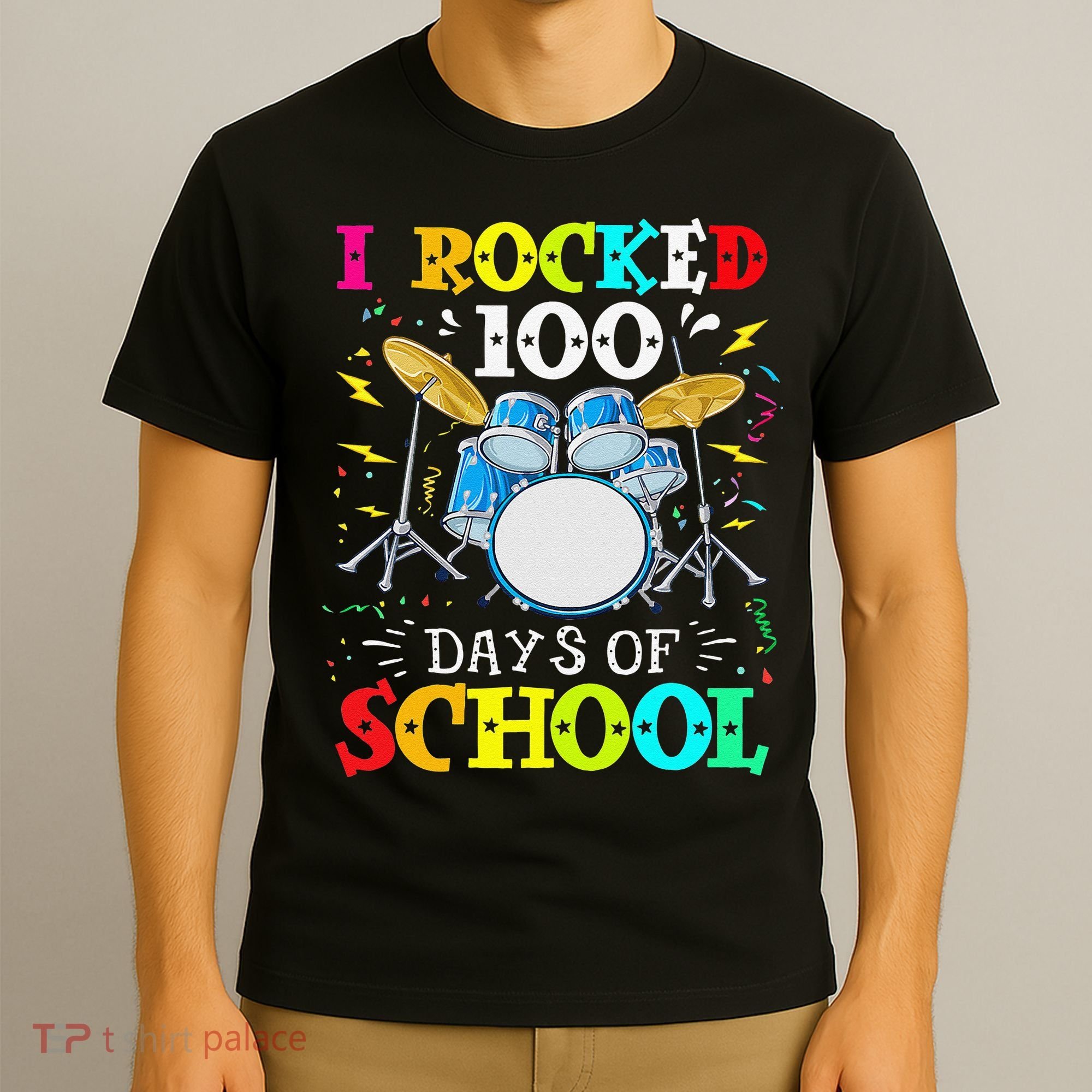 I Rocked 100 Days Of School Funny Drums Music T-Shirt