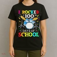 I Rocked 100 Days Of School Funny Drums Music T-Shirt thumb 4
