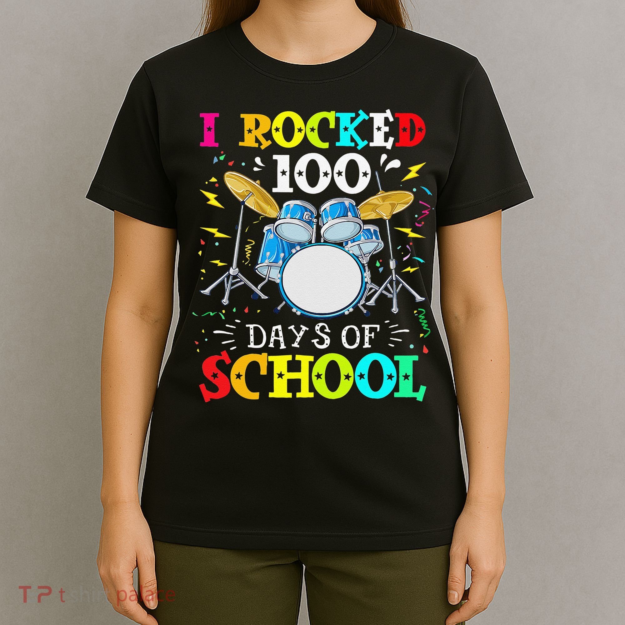 I Rocked 100 Days Of School Funny Drums Music T-Shirt