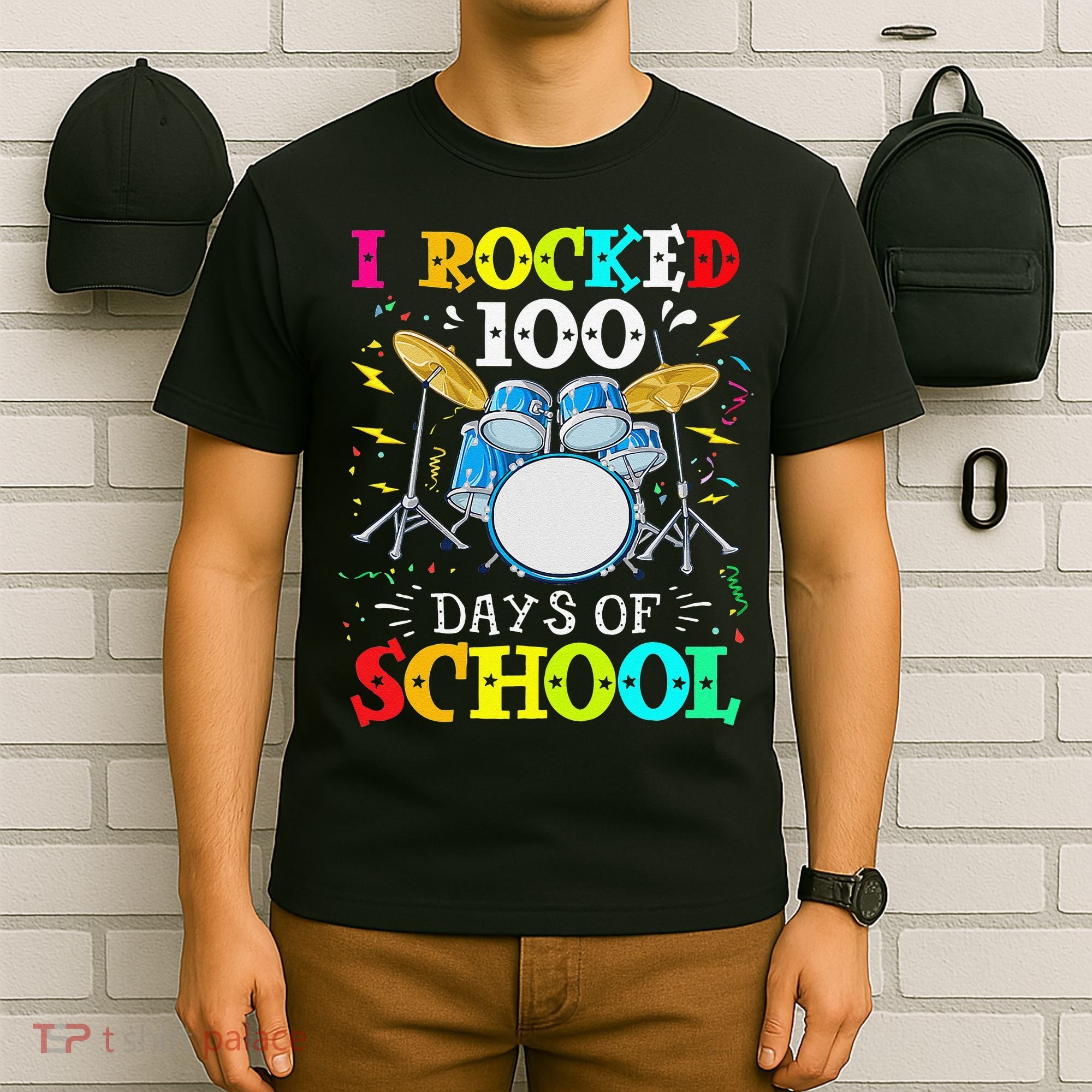 I Rocked 100 Days Of School Funny Drums Music T-Shirt