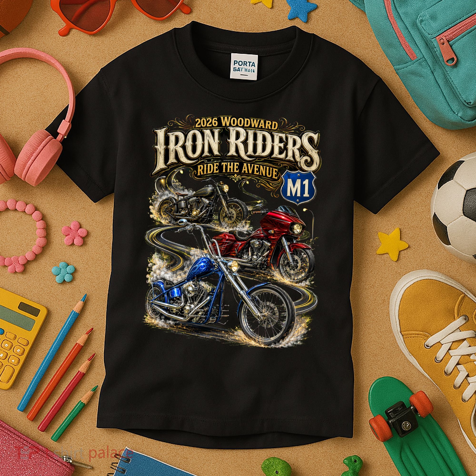 Iron Riders 2026 Woodward Ride The Avenue M1 Bikers Kids T-Shirt
