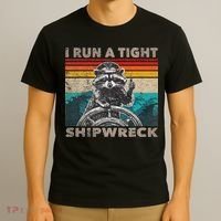 I Run A Tight Shipwreck Funny Raccoon Captain Vintage T-Shirt thumb 3