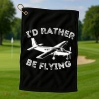 Id Rather Be Flying Funny Pilot Aviation Airplane Gift Golf Towel thumb 1