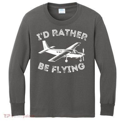 Id Rather Be Flying Funny Pilot Aviation Airplane Gift Kids Long Sleeve Shirt