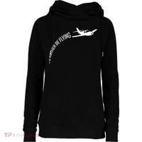 I'd Rather Be Flying Airplane Pilot Womens Funnel Neck Pullover Hood thumb 0