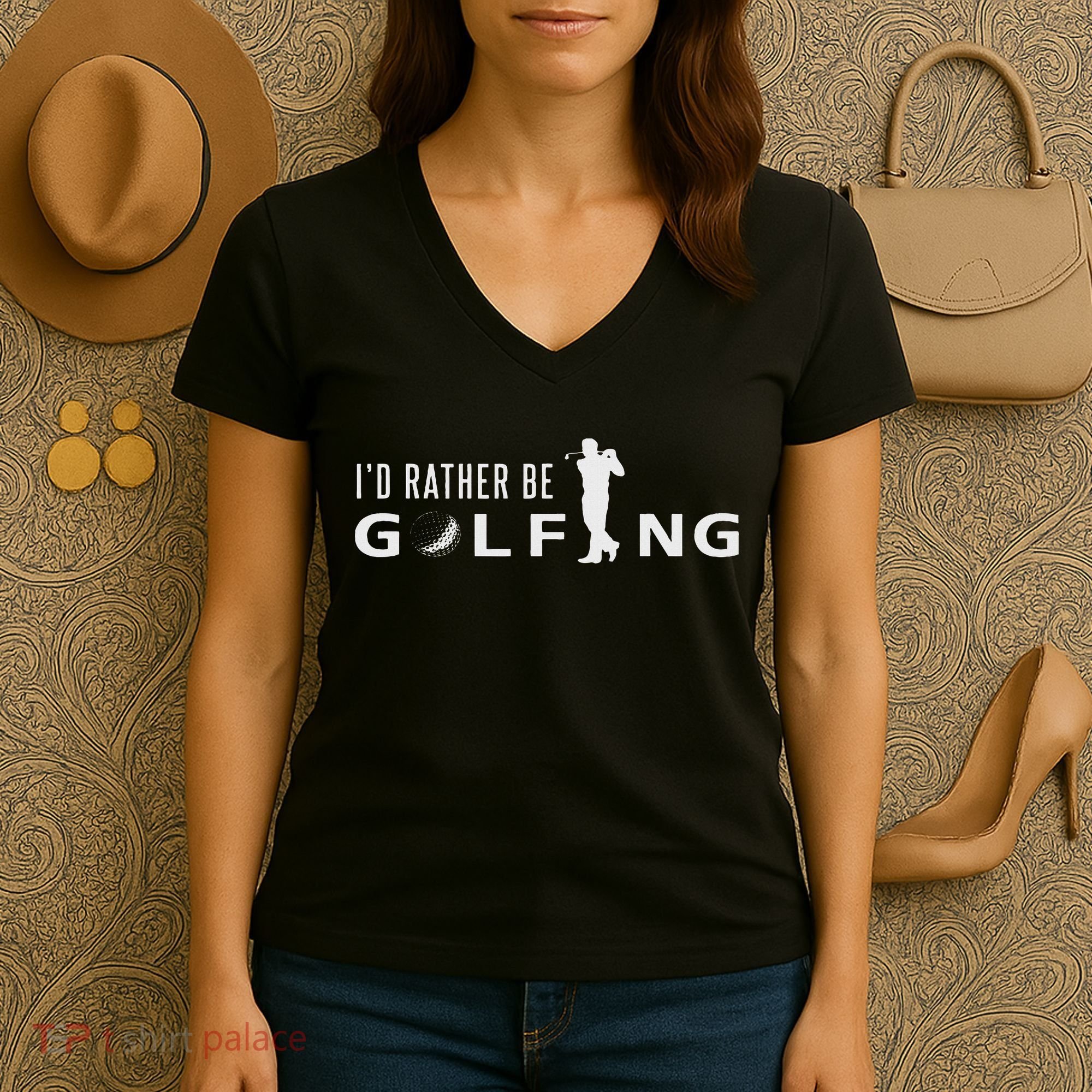 I'd Rather Be Golfing For Golfer Funny Golf Women's V-Neck T-Shirt