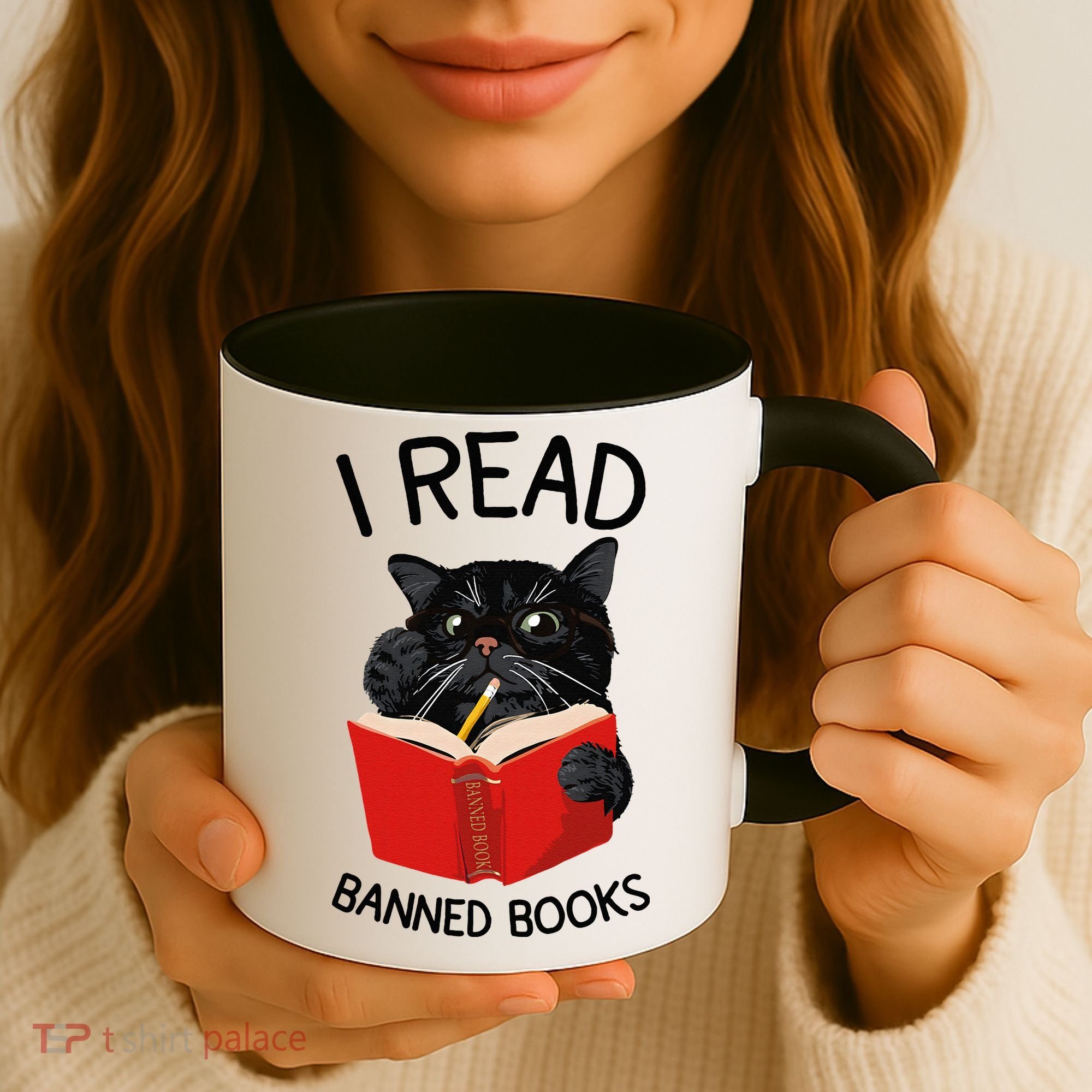 I Read Banned Books Black Cat Reader Librarian Freadom Women (1) Coffee Mug