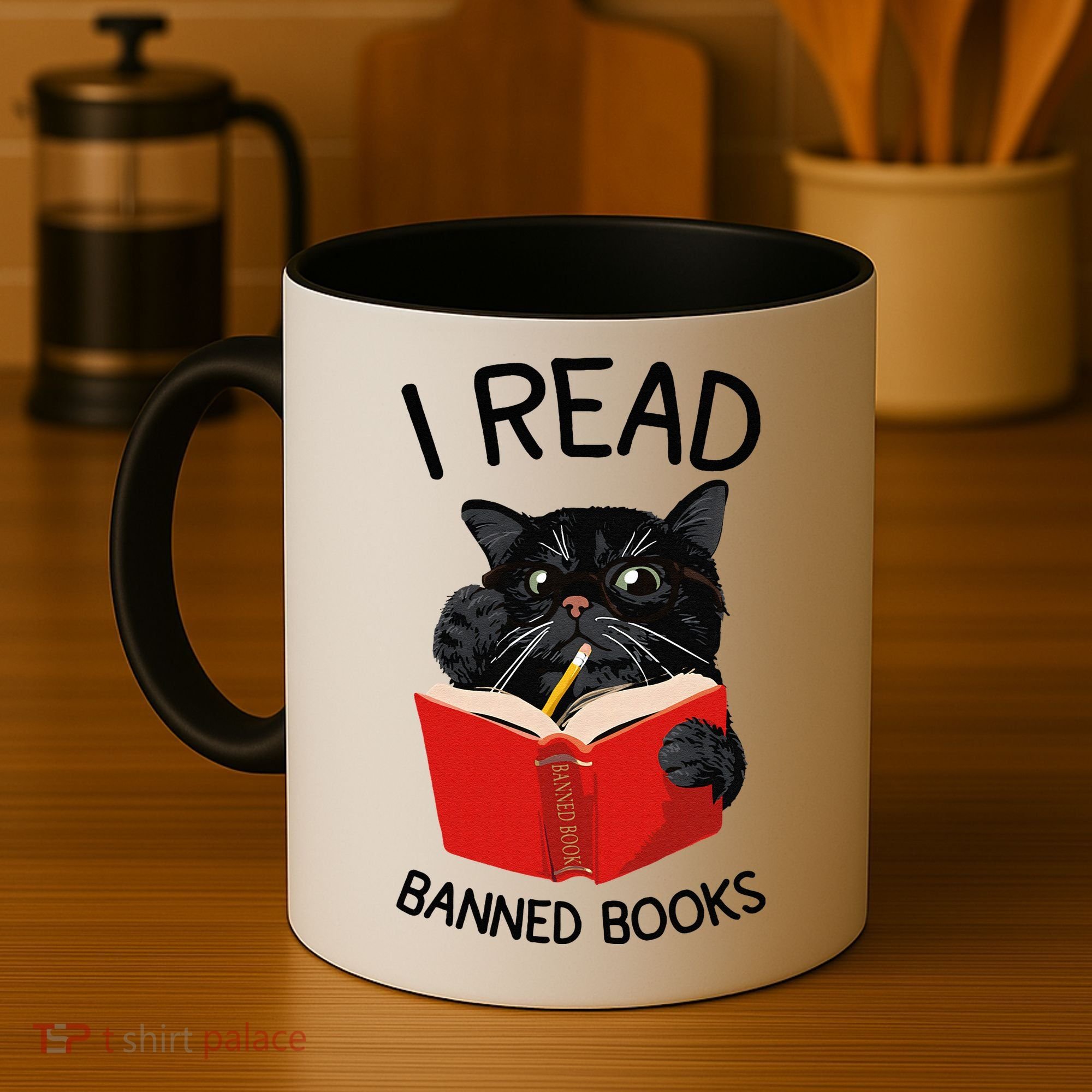 I Read Banned Books Black Cat Reader Librarian Freadom Women (1) Coffee Mug