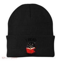 I Read Banned Books Black Cat Reader Librarian Freadom Women (1) Beanie thumb 0