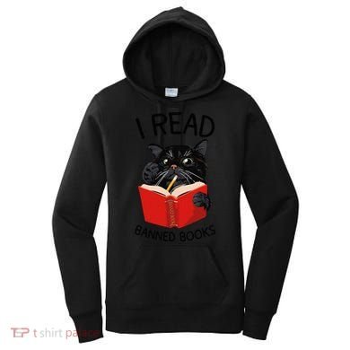 I Read Banned Books Black Cat Reader Librarian Freadom Women (1) Women's Hoodie