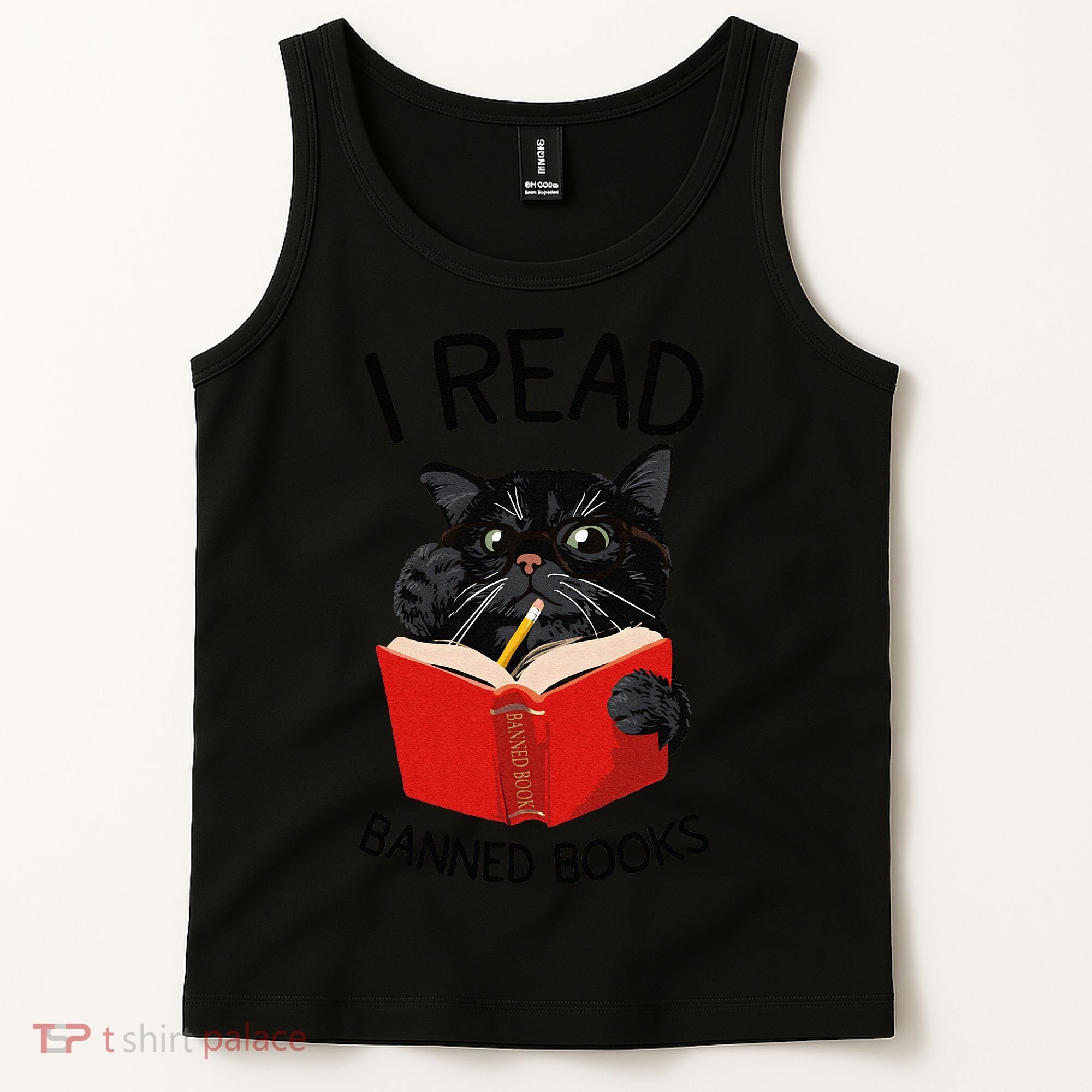 I Read Banned Books Black Cat Reader Librarian Freadom Women (1) Tank Top
