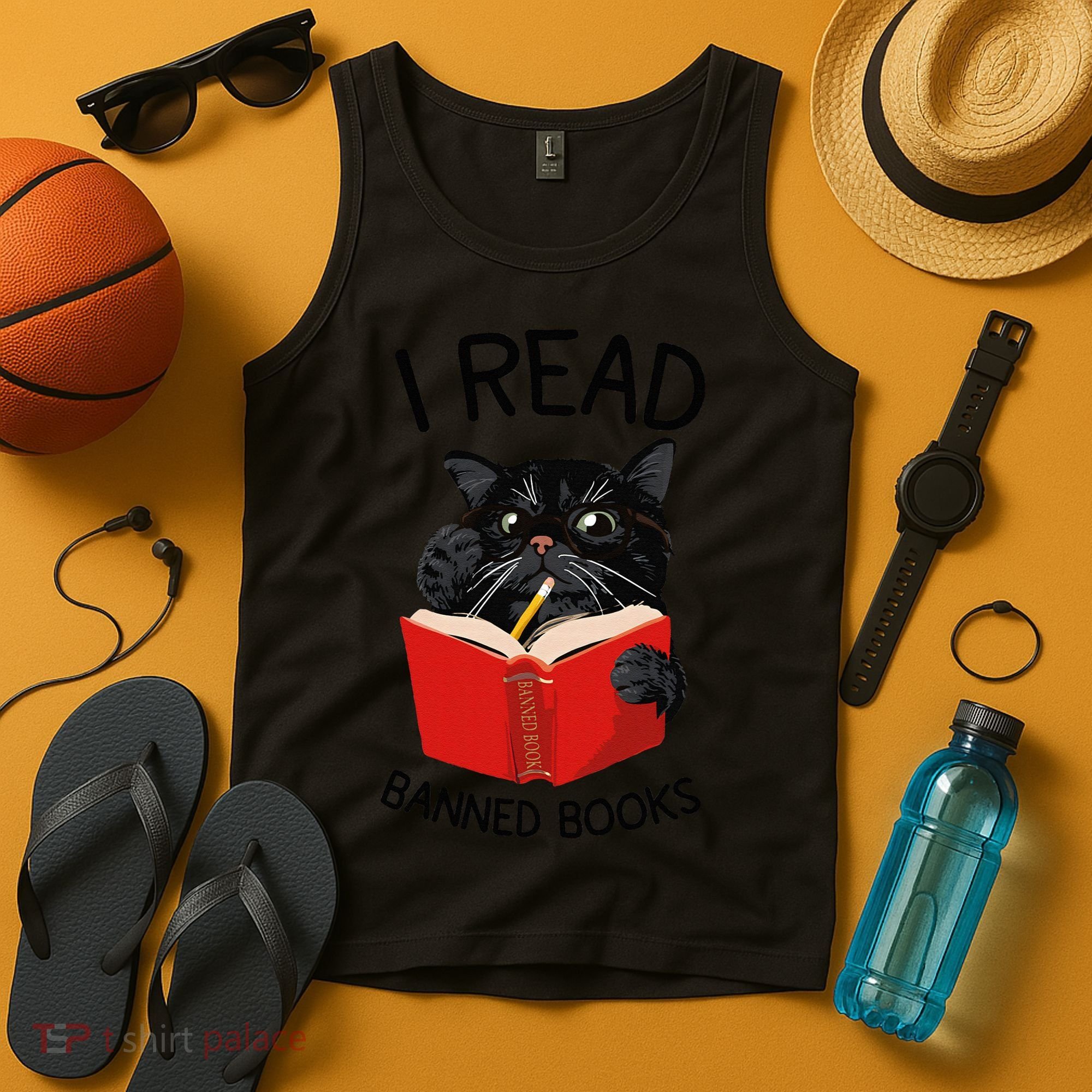I Read Banned Books Black Cat Reader Librarian Freadom Women (1) Tank Top