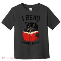 I Read Banned Books Black Cat Reader Librarian Freadom Women (1) Toddler T-Shirt thumb 0
