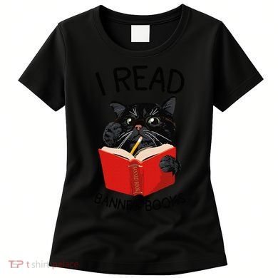 I Read Banned Books Black Cat Reader Librarian Freadom Women (1) Women's T-Shirt