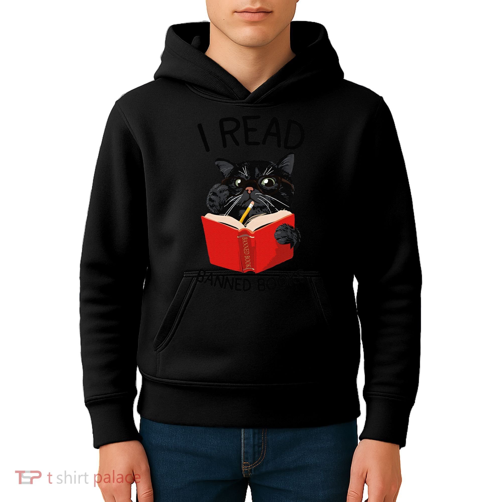 I Read Banned Books Black Cat Reader Librarian Freadom Women (1) Kids Hoodie