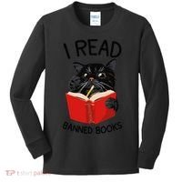 I Read Banned Books Black Cat Reader Librarian Freadom Women (1) Kids Long Sleeve Shirt thumb 0