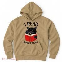 I Read Banned Books Black Cat Reader Librarian Freadom Women (1) Hoodie thumb 0