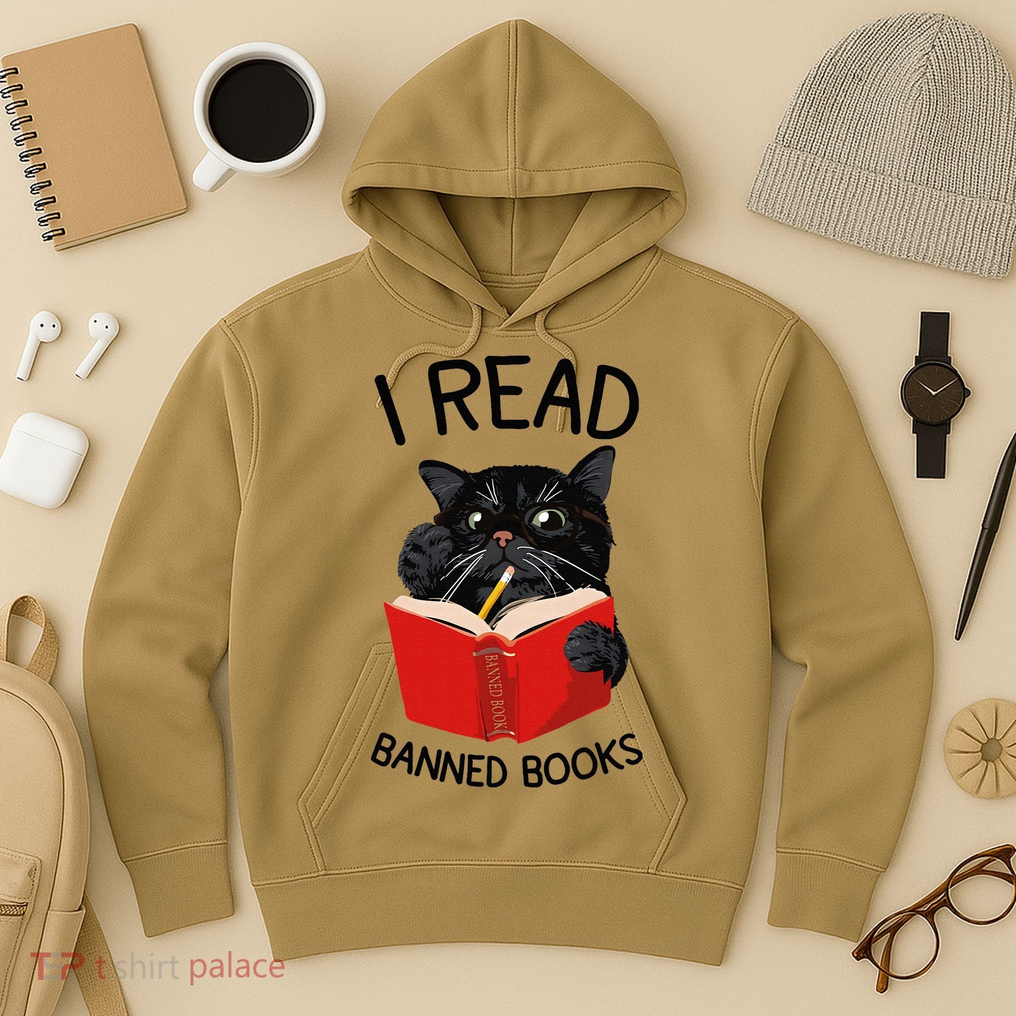 I Read Banned Books Black Cat Reader Librarian Freadom Women (1) Hoodie