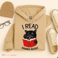 I Read Banned Books Black Cat Reader Librarian Freadom Women (1) Hoodie thumb 4