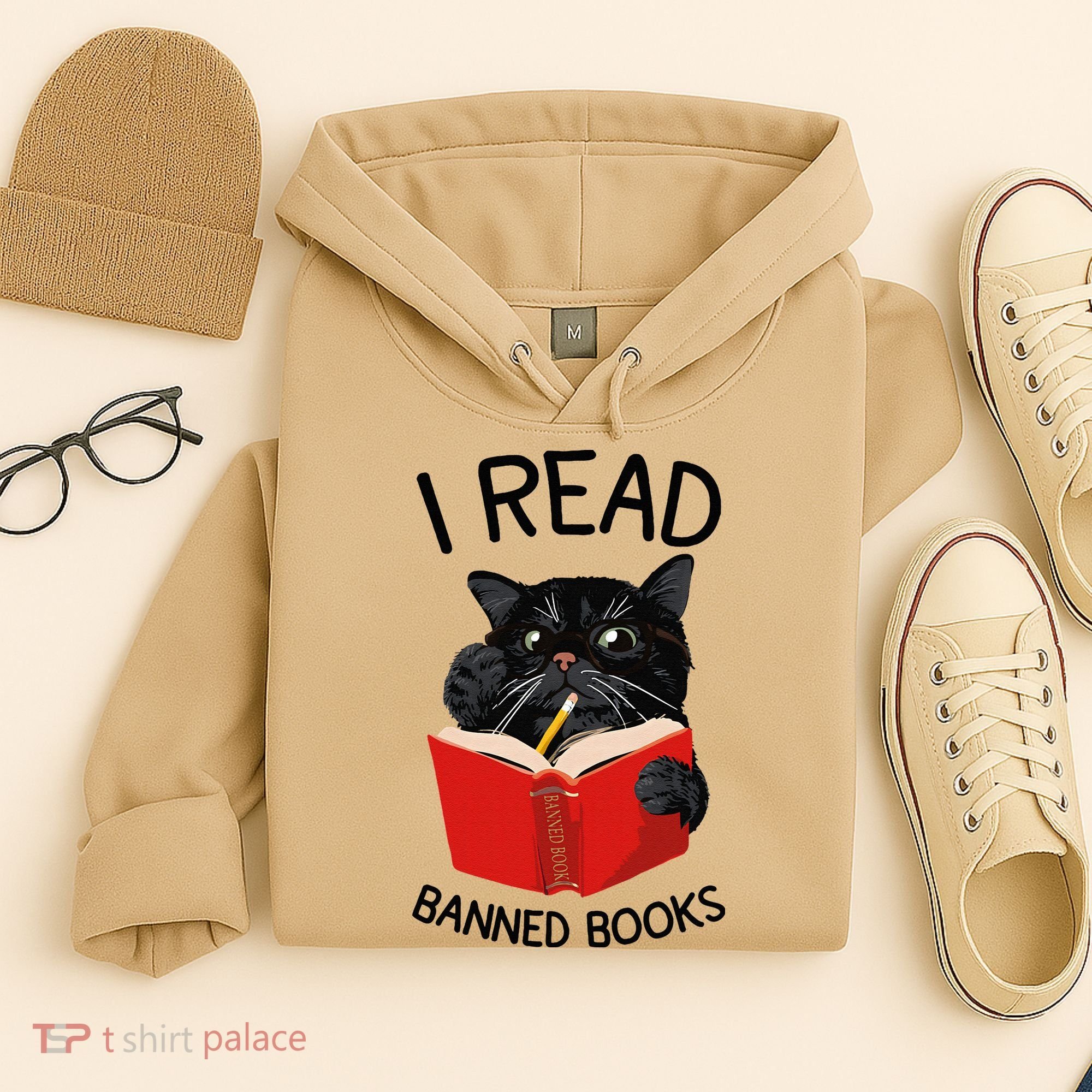 I Read Banned Books Black Cat Reader Librarian Freadom Women (1) Hoodie