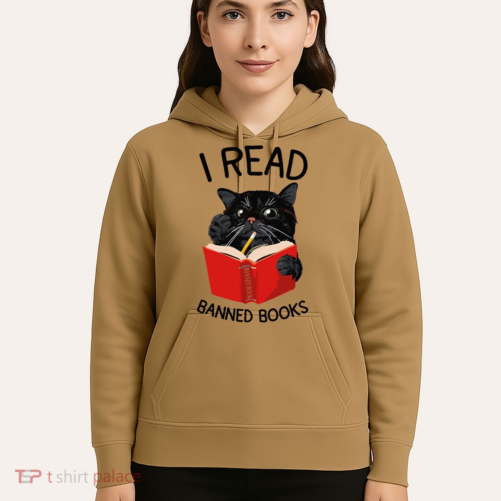 I Read Banned Books Black Cat Reader Librarian Freadom Women (1) Hoodie