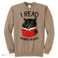 I Read Banned Books Black Cat Reader Librarian Freadom Women (1) Sweatshirt thumb 0