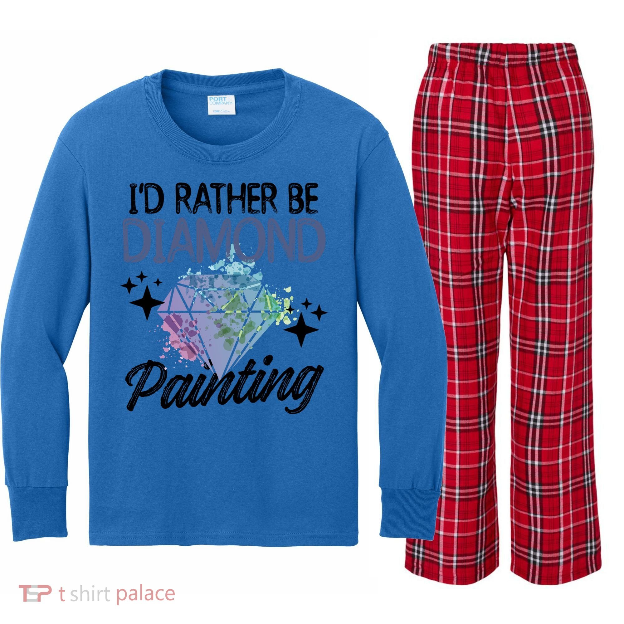 I'd Rather Be Diamond Painting Gift Painter Artist Gift Kids Long Sleeve Plaid Pajama Set
