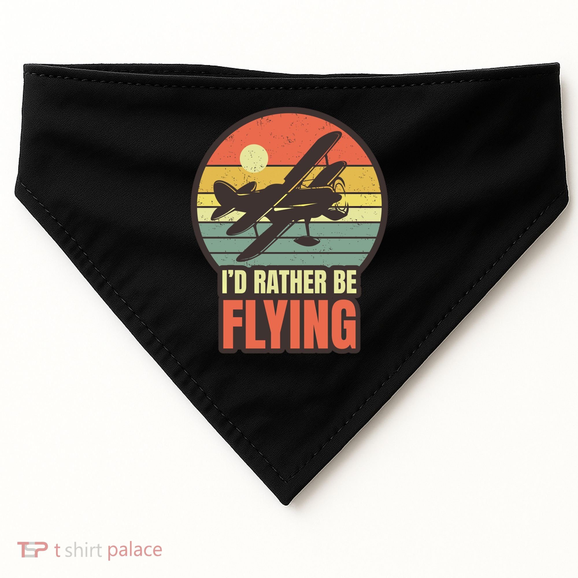 Id Rather Be Flying Aviation Pilot Flight Retro Sunset Meaningful Gift USA-Made Doggie Bandana