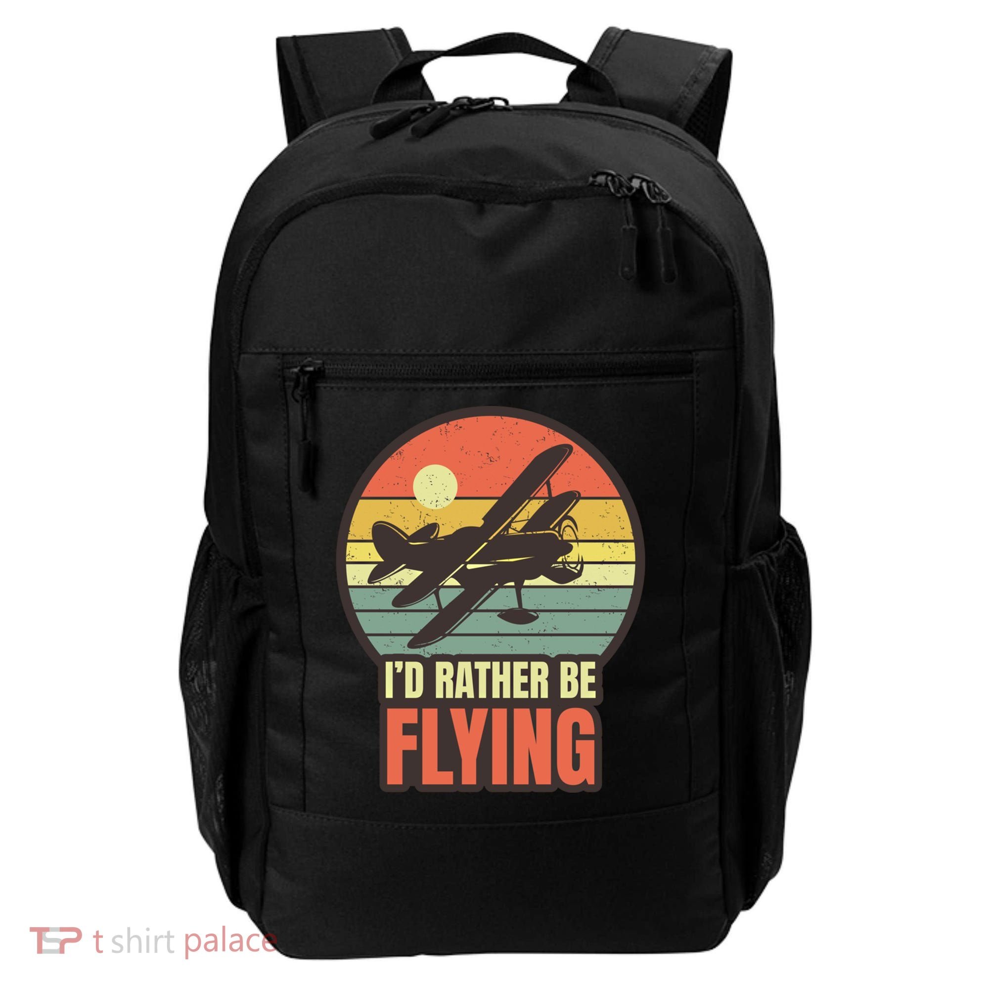 Id Rather Be Flying Aviation Pilot Flight Retro Sunset Meaningful Gift Backpack