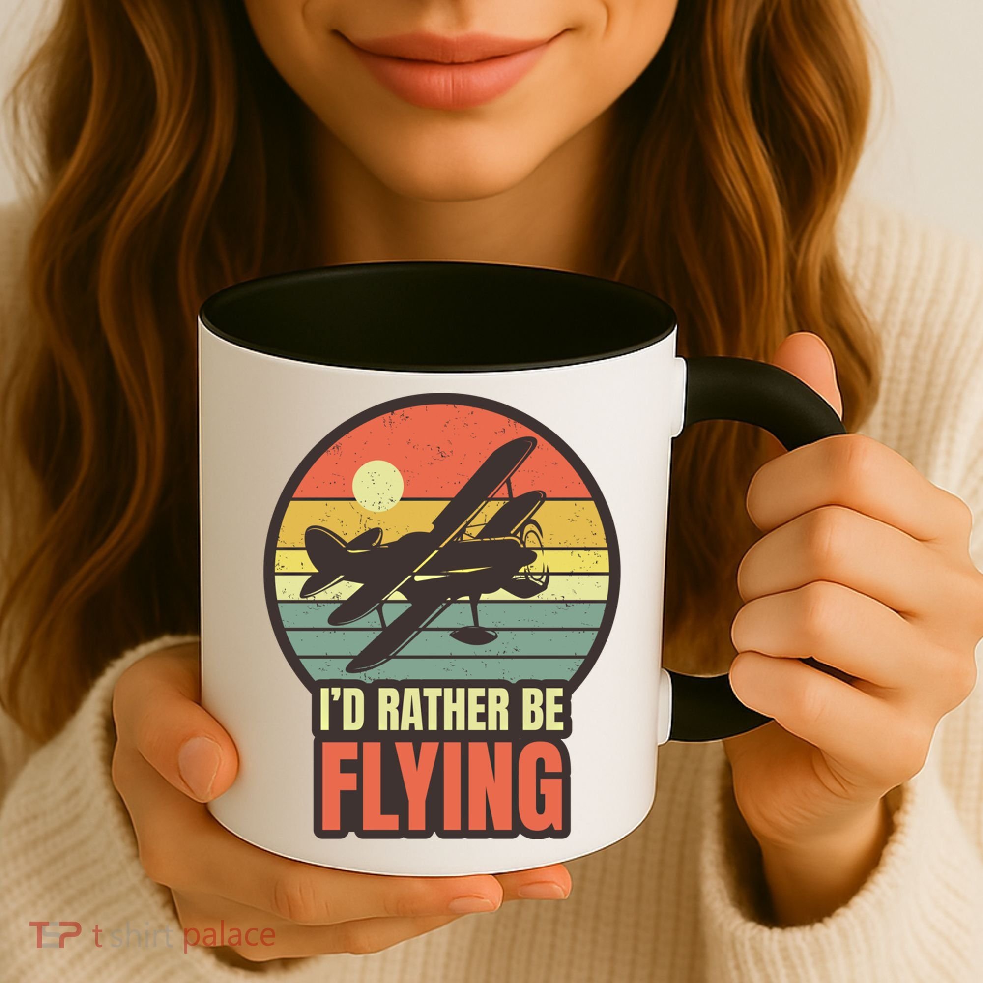 Id Rather Be Flying Aviation Pilot Flight Retro Sunset Meaningful Gift Coffee Mug