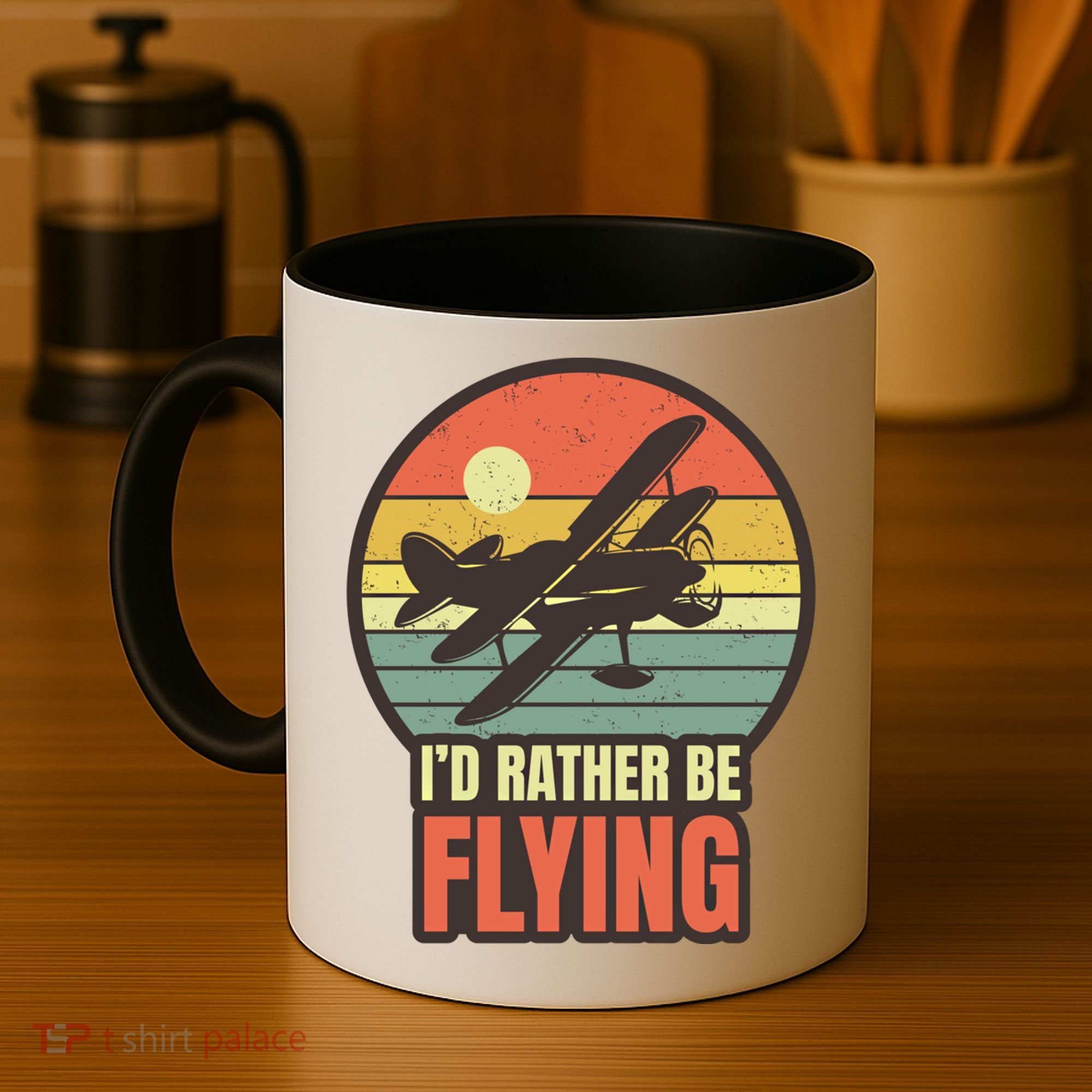 Id Rather Be Flying Aviation Pilot Flight Retro Sunset Meaningful Gift Coffee Mug
