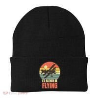 Id Rather Be Flying Aviation Pilot Flight Retro Sunset Meaningful Gift Beanie thumb 0